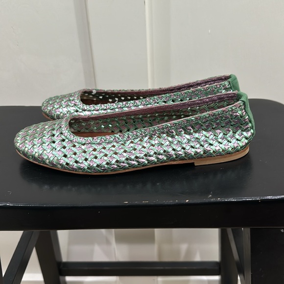 CARDINALE Italy Leather Lorraine Metallic Finish Woven Ballet Flats sz EUR 38 - Picture 2 of 9